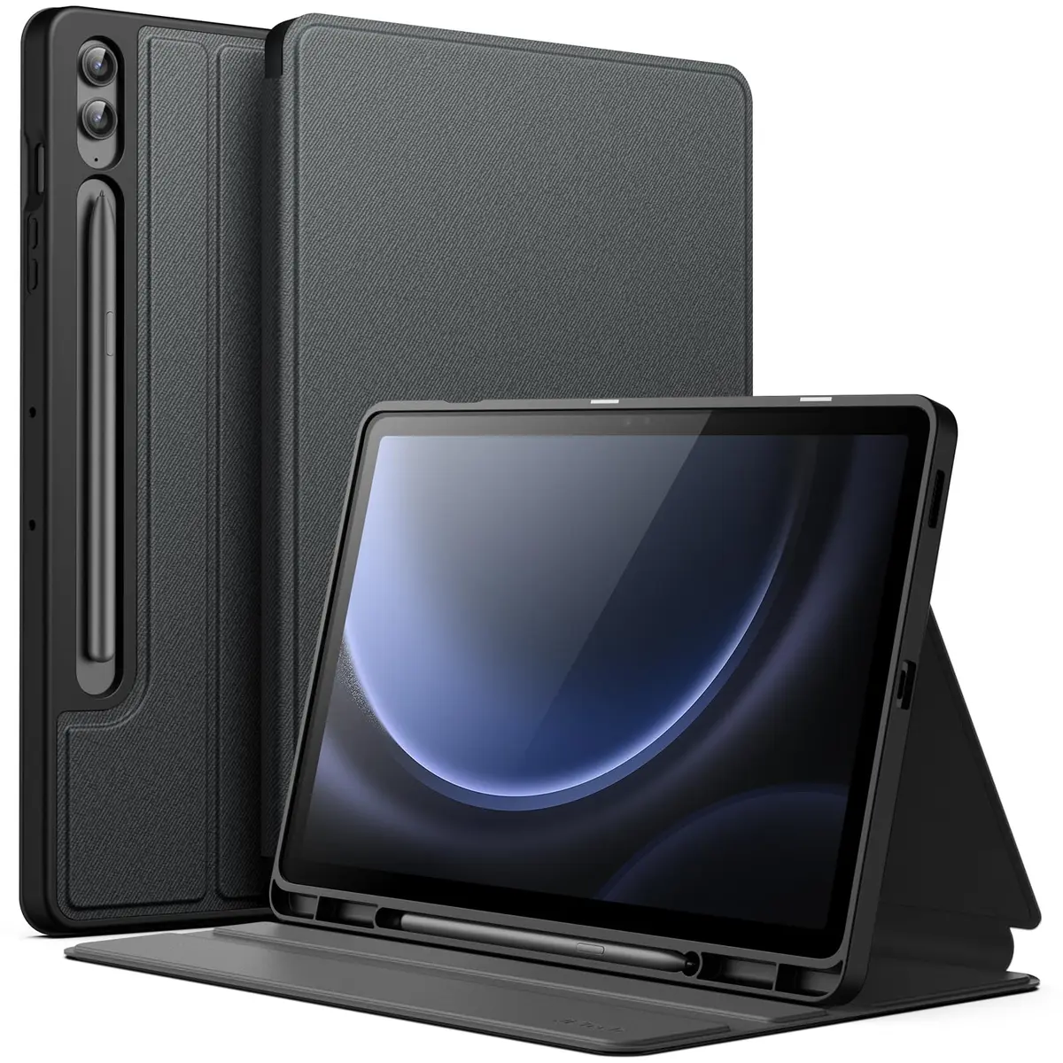 JETech Capa Protetora para Samsung Galaxy Tab S9 FE Plus, Preto | Suporte Multiângulo, Porta-S Pen, Case Fina, Ativação/Repouso Automático