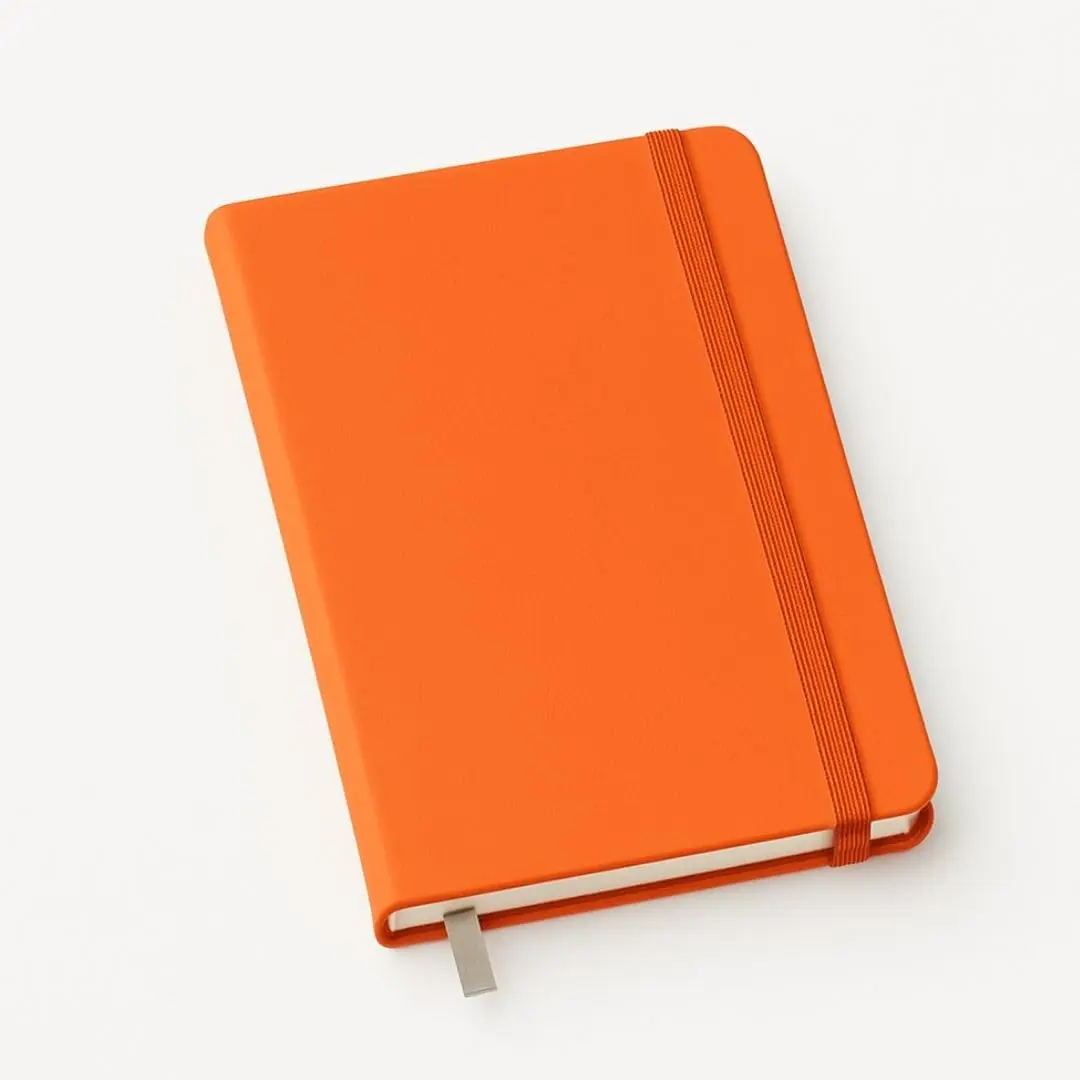 Caderno Sem Pauta A6 Caderneta de Bolso 80 Folhas 10x15 Capa Dura com Elástico Laranja