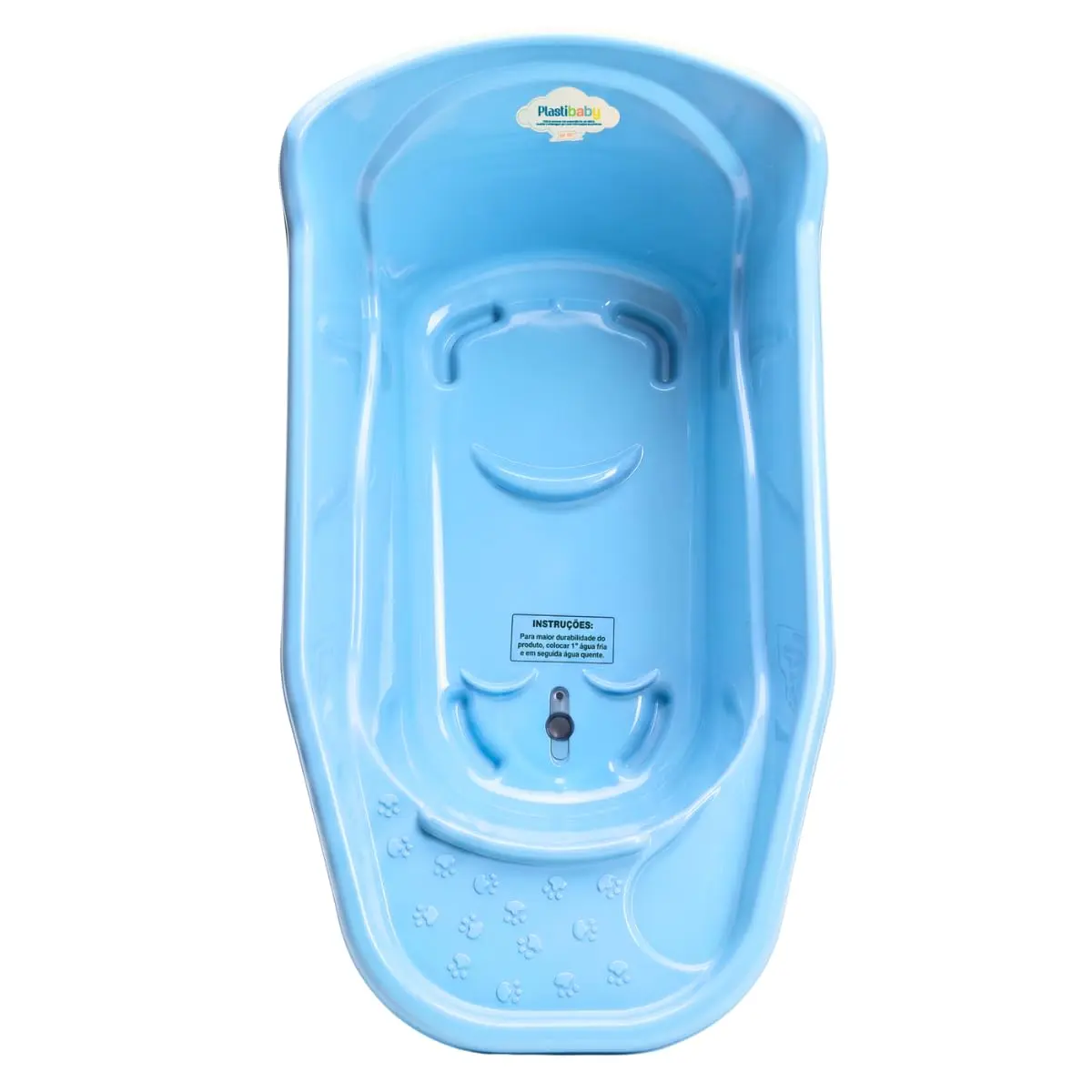 Banheira Infantil Plastibaby 20L (Azul) | Livre de BPA, Formato Anatômico, Válvula de Silicone, Apoio para Bumbum e Pés, Bordas Reforçadas