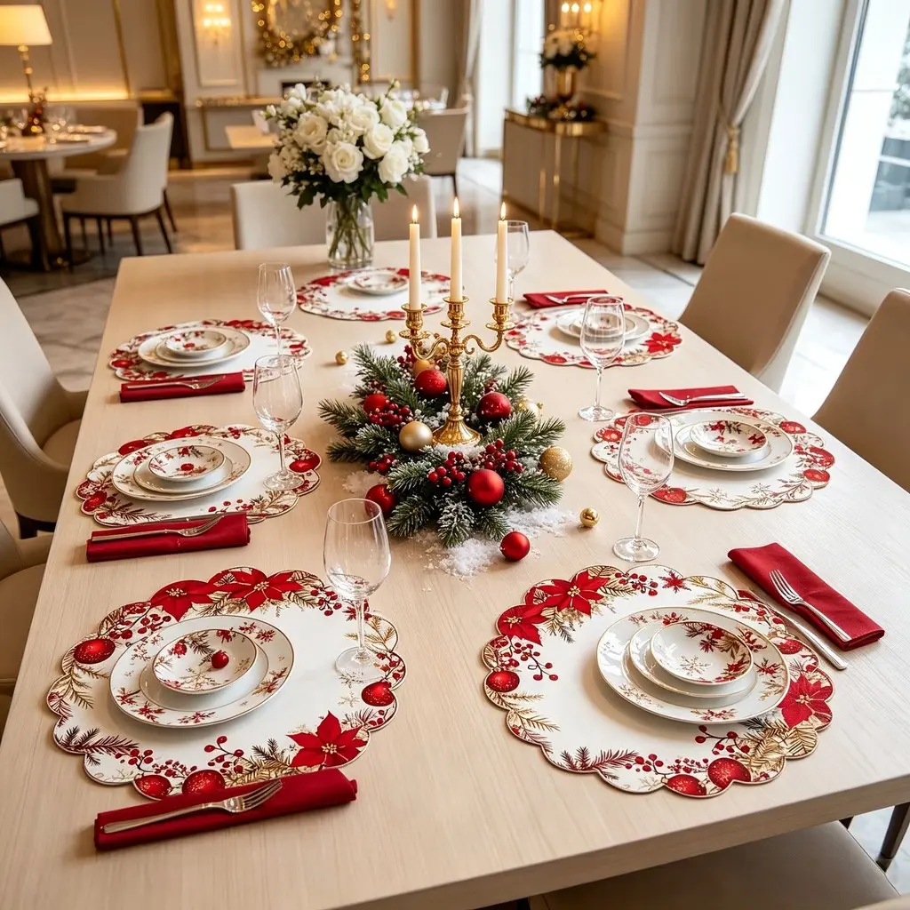 Conjunto de 4 jogos americanos de Natal para decoração de mesa festiva - 1