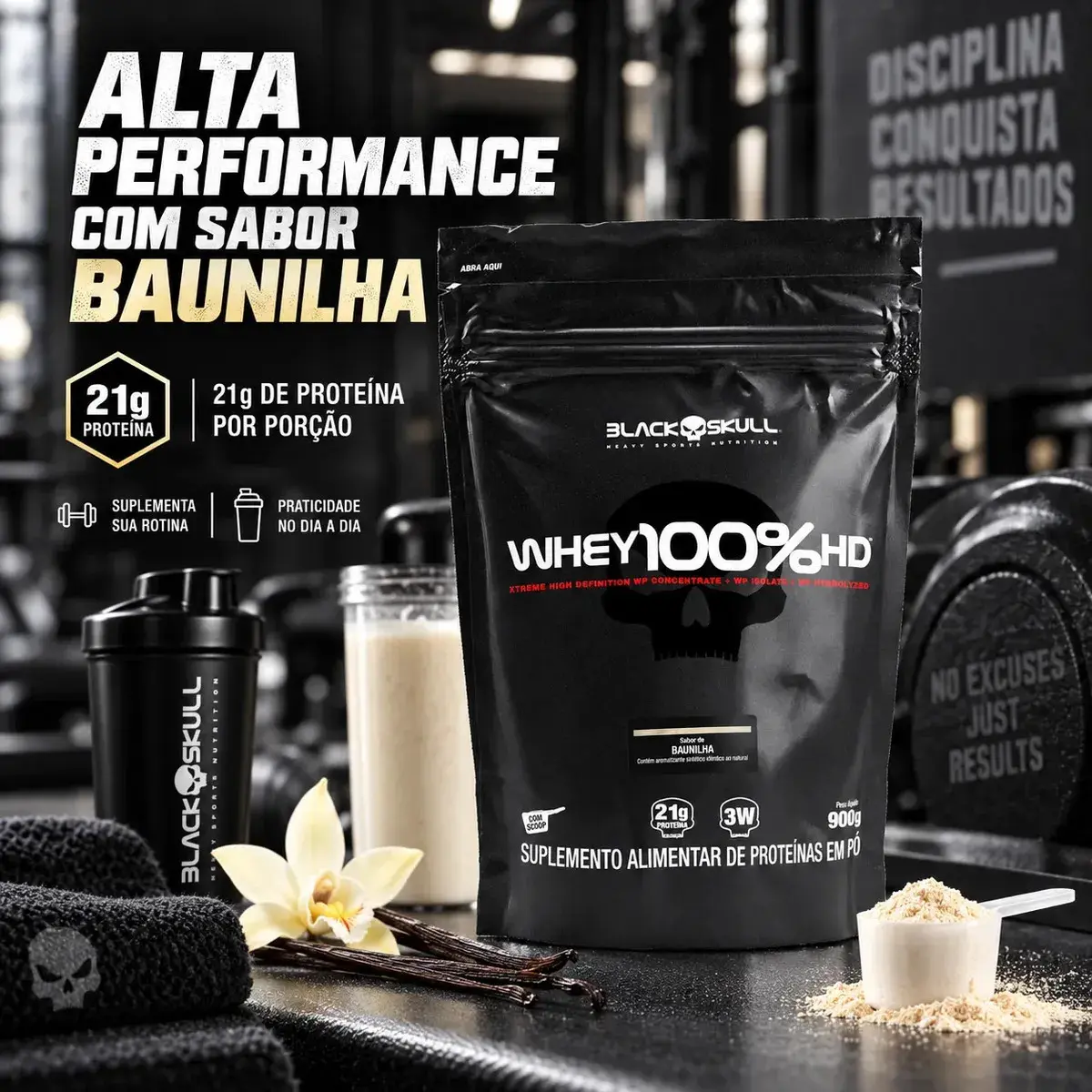 Proteína Black Skull Whey 100% HD em pó sabor Baunilha x 900g thumbnail 4