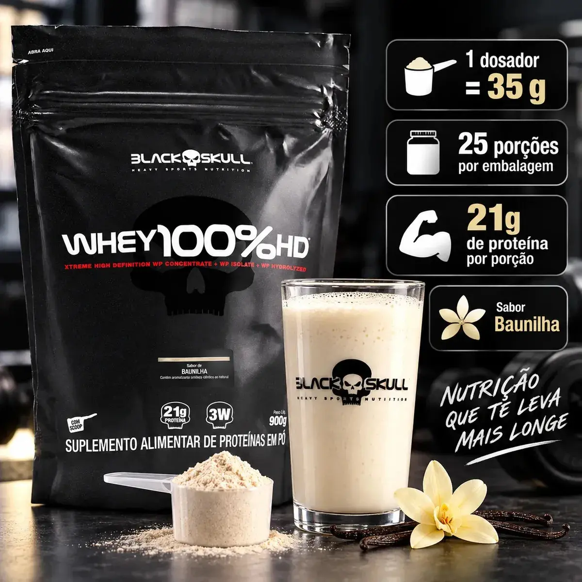 Proteína Black Skull Whey 100% HD em pó sabor Baunilha x 900g thumbnail 5