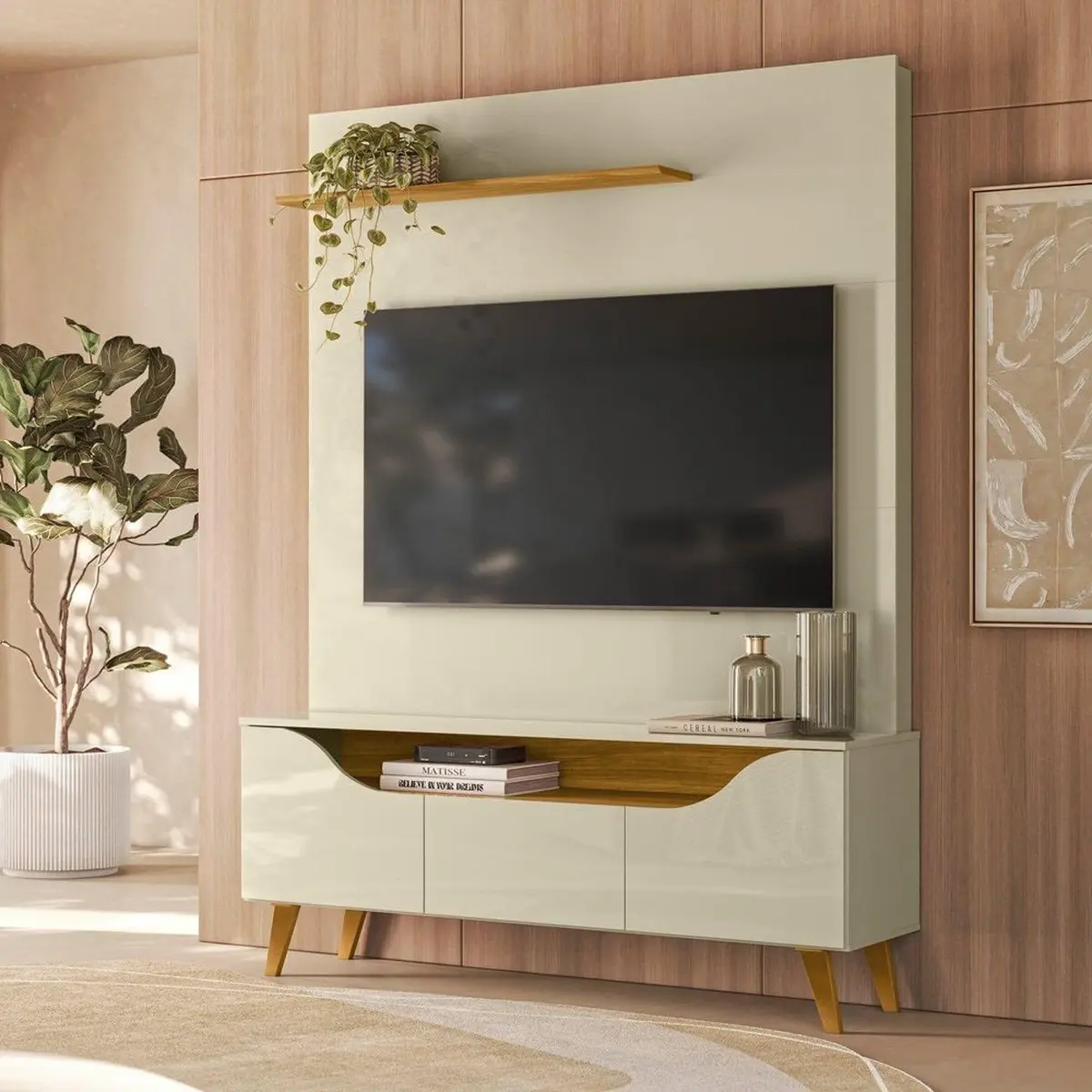 Estante para TV e Home Theater TV até 55 Polegadas 136CMX183CM 3 Portas Polo Cumaru/opala