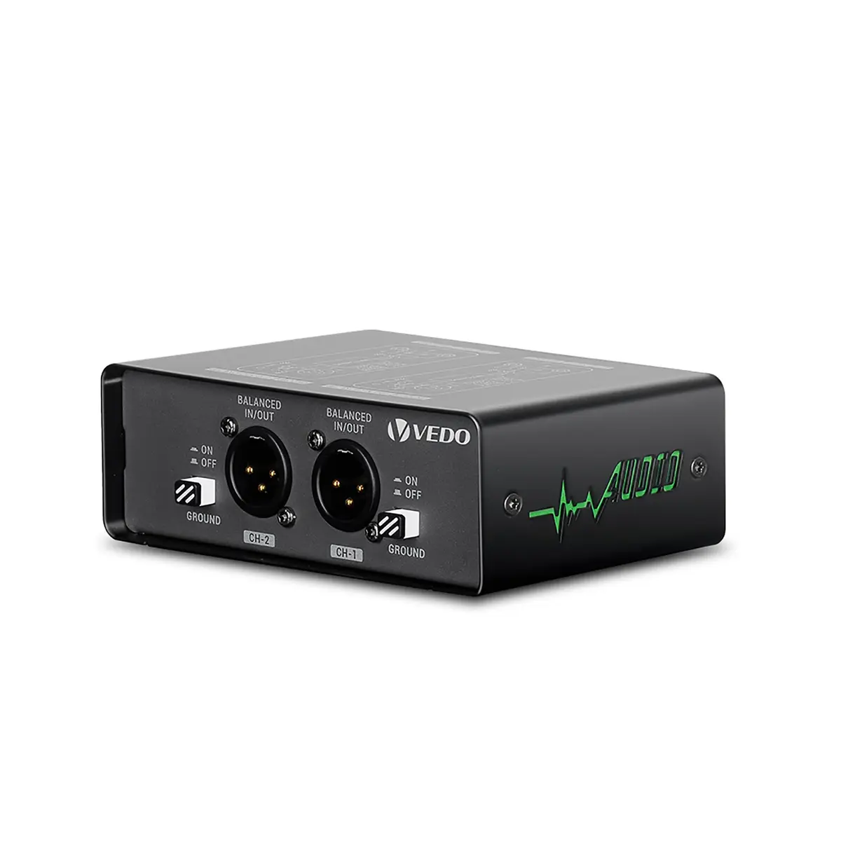 VEDO Isolador de Áudio XLR-2CH, Eliminador de Ruído de Loop de Terra com Controle de Ganho de 3 Níveis para Estúdio, Live, Podcast e Áudio Doméstico