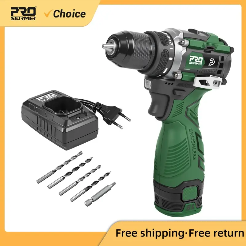 Furadeira sem fio 17V 60Nm, parafusadeira de lítio recarregável, 0-1300RPM, furadeira elétrica portátil com LED para reparos domésticos PROSTORMER
