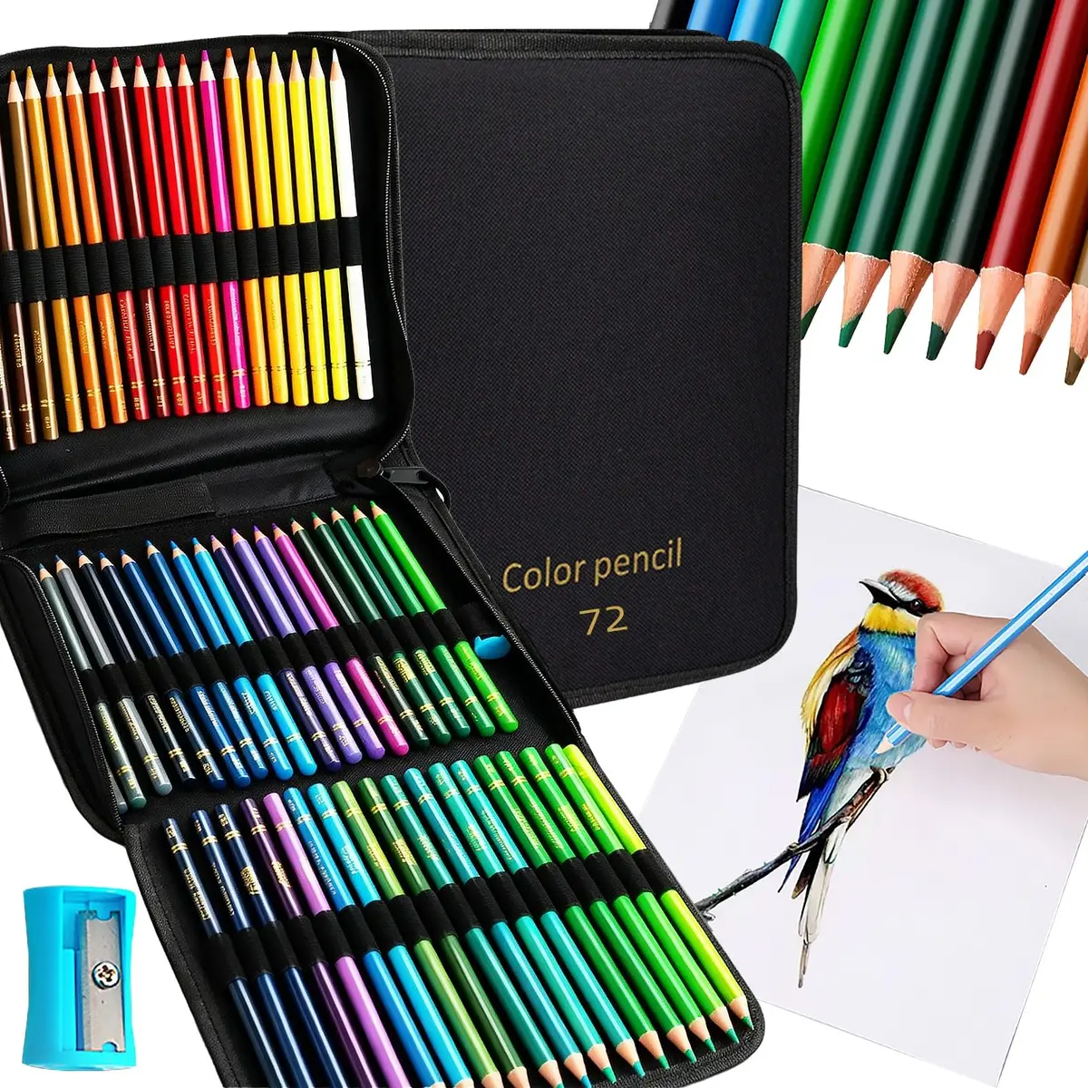 Lapis de Cor Profissional, 72 Cores Mais Vivas, com Estojo Portátil, Lapis de Colorir Macio e Aveludado para Desenho, Pintura, Esboço e Escrita, Presente Criativo para Adultos e Iniciantes