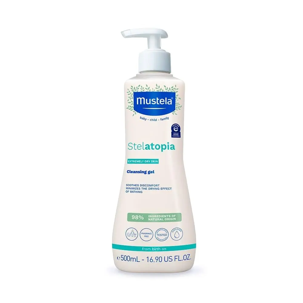Mustela Stelatopia Gel Lavante 500 ml - Sabonete Líquido Sem Fragrância para Peles Secas e Extremamente Ressecadas - Lava Sem Ressecar a Pele - Seguro para Bebês, Crianças e Adultos - Stelatopia