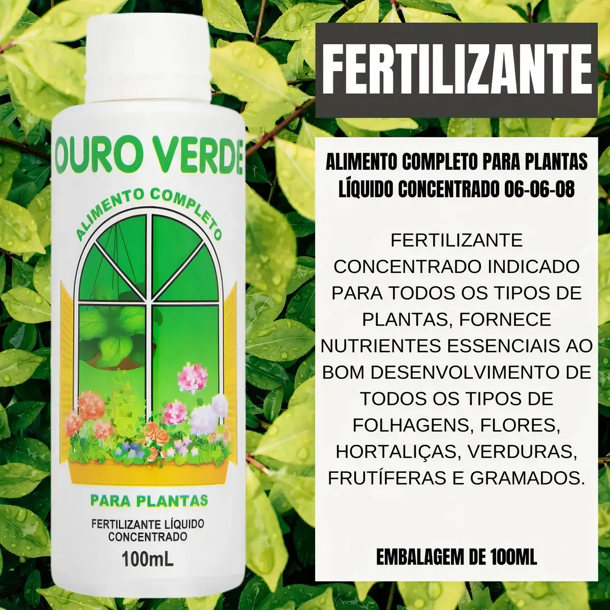 Adubo Líquido Ouro Verde 100 mL Fertilizante para Plantas e Gramados - 1