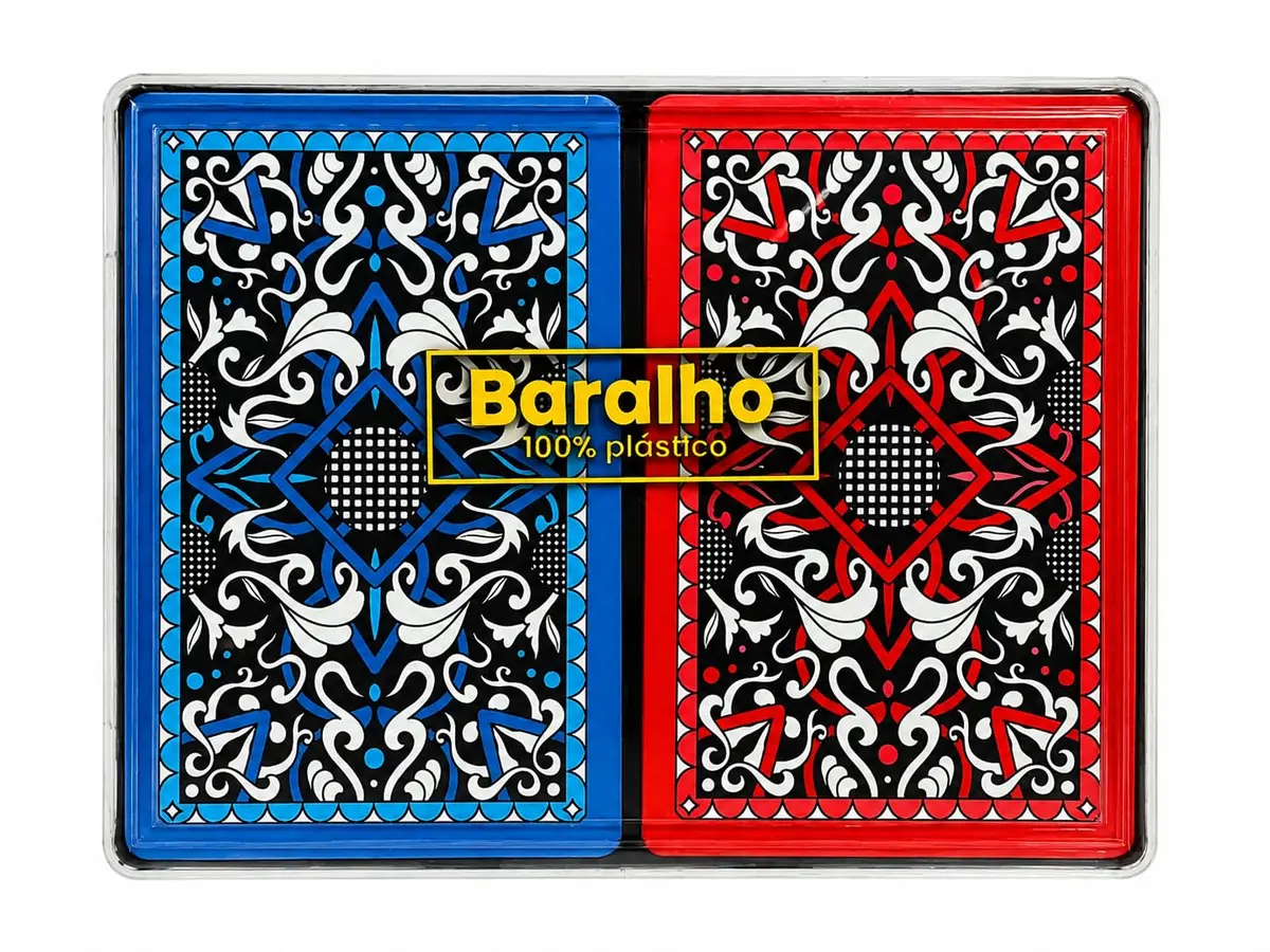 Kit 2 Baralhos 100% Plástico 108 Cartas Poker Truco Impermeável | Lavável, Com Estojo