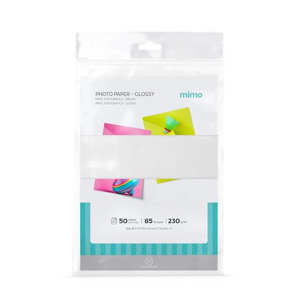 Mimo - Papel Fotográfico Brilho - A4-230g - 50 Fls - Qualidade Premium - Controle de Absorção da Tinta Para Melhor Absorção e Resistente a Água - Gramatura de 230 g/m²