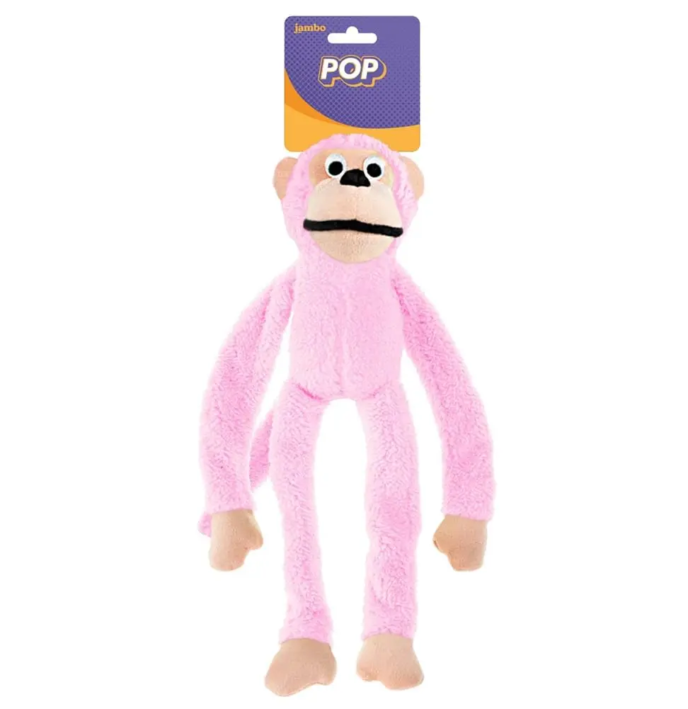 JAMBO PET Brinquedo Pelucia Para Cães Macaco New Pop Com Apito Interno - Rosa