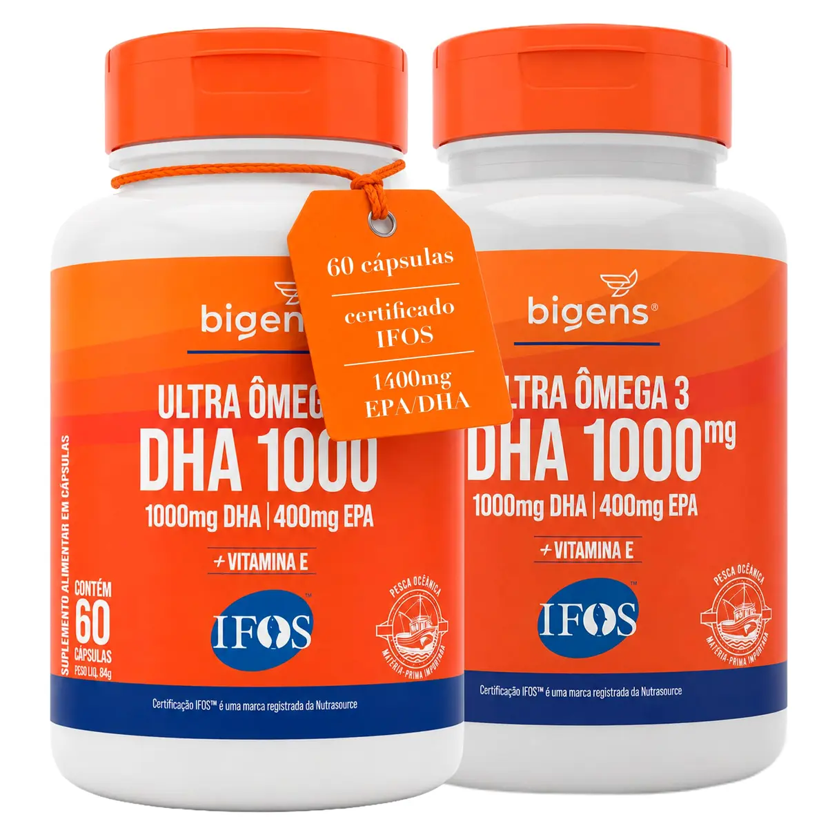 Bigens Ultra Ômega 3, DHA 1000mg 400mg EPA, Com Vit E, 2x 60 Caps - 1