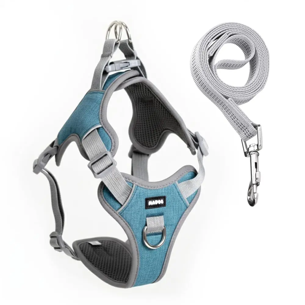 Coleira Peitoral Antipuxão Comfort com Guia de Passeio (G, Azul)