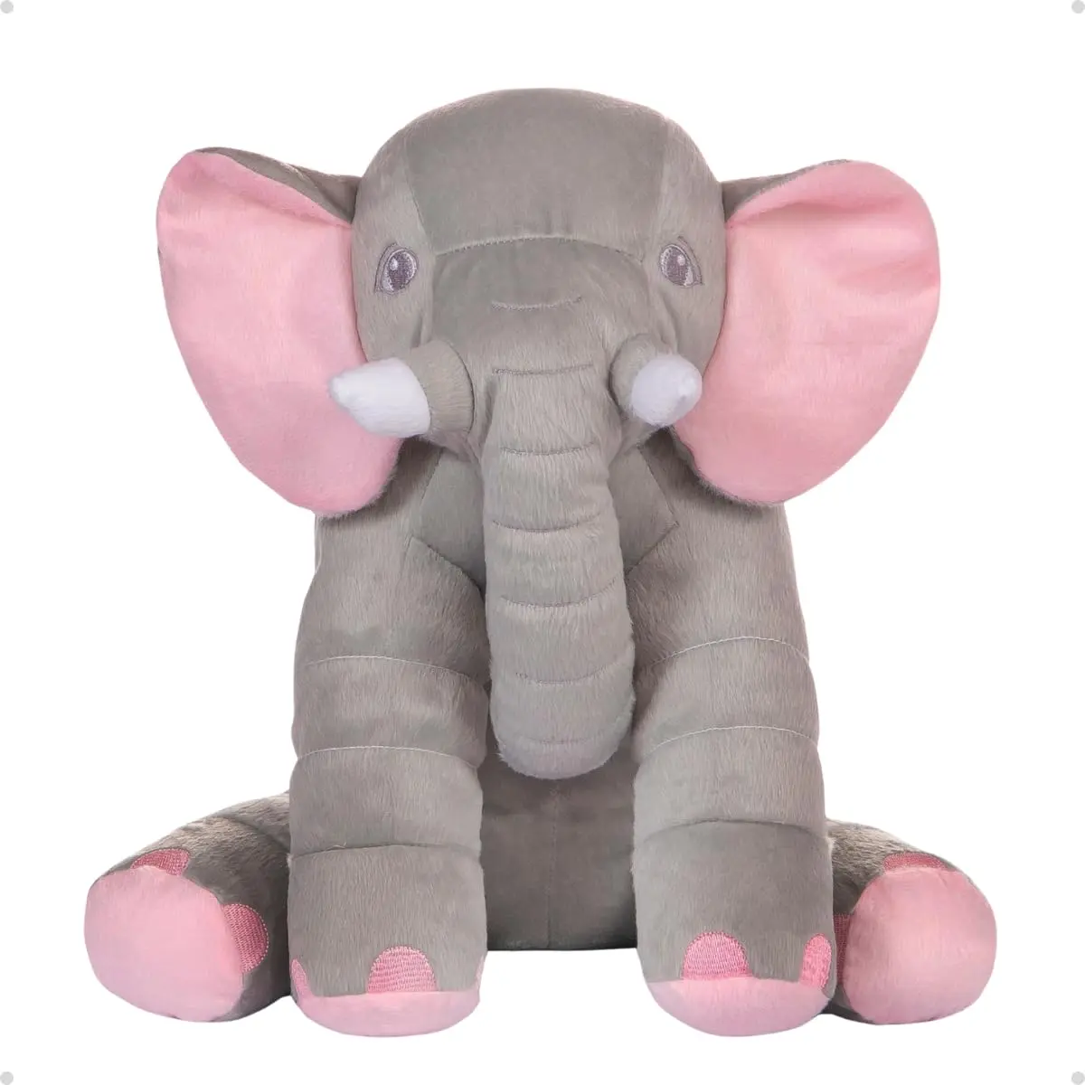 Brinquedo Pelúcia Elefante Encantador Fofo Macio Aconchegante (Cinza/Rosa) - 1