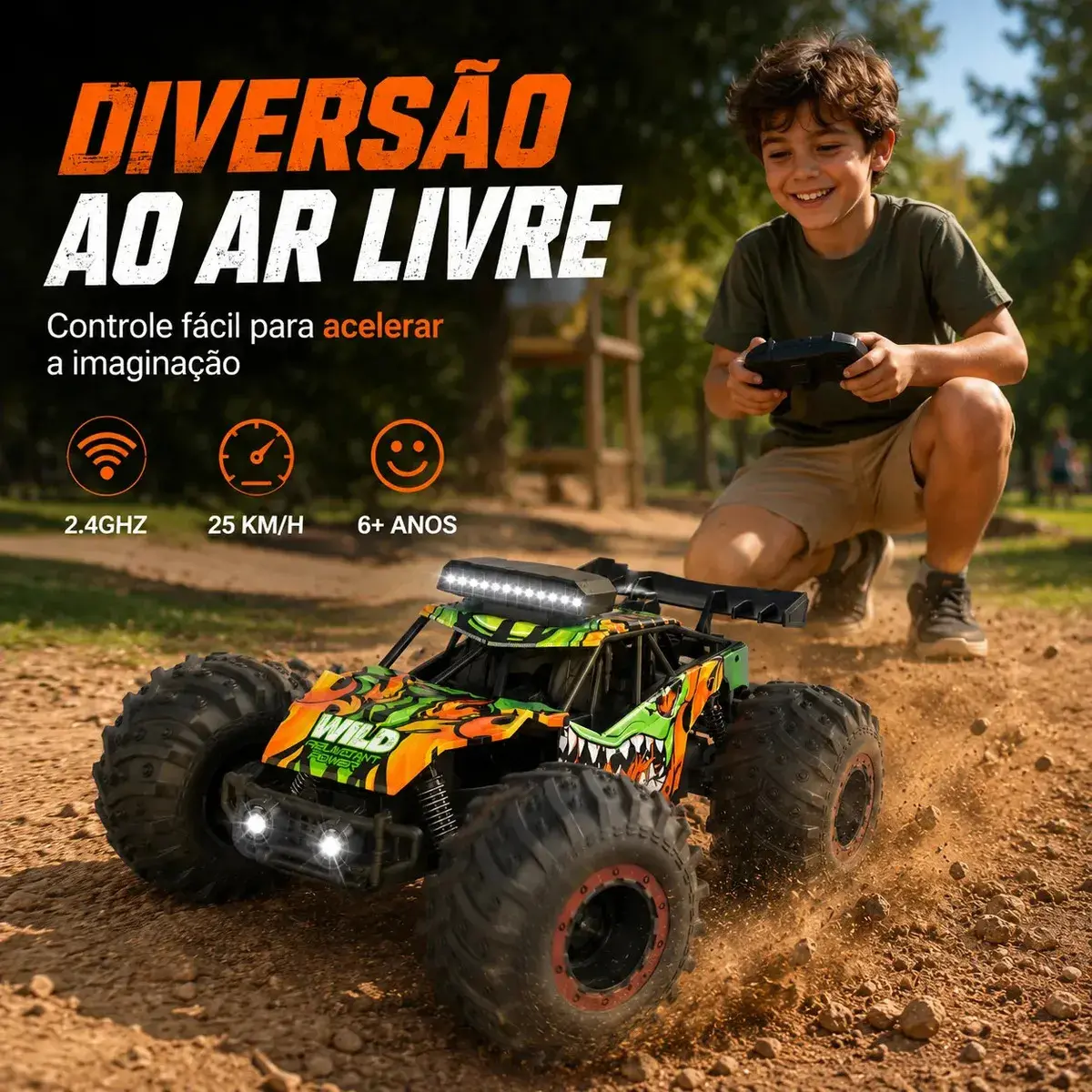 Carrinho Controle Remoto 2.4Ghz Off Road Monster Truck Alta Velocidade 25km/h Resistente Super Rápido Recarregavel Com 2 Baterias Kizumba thumbnail 2