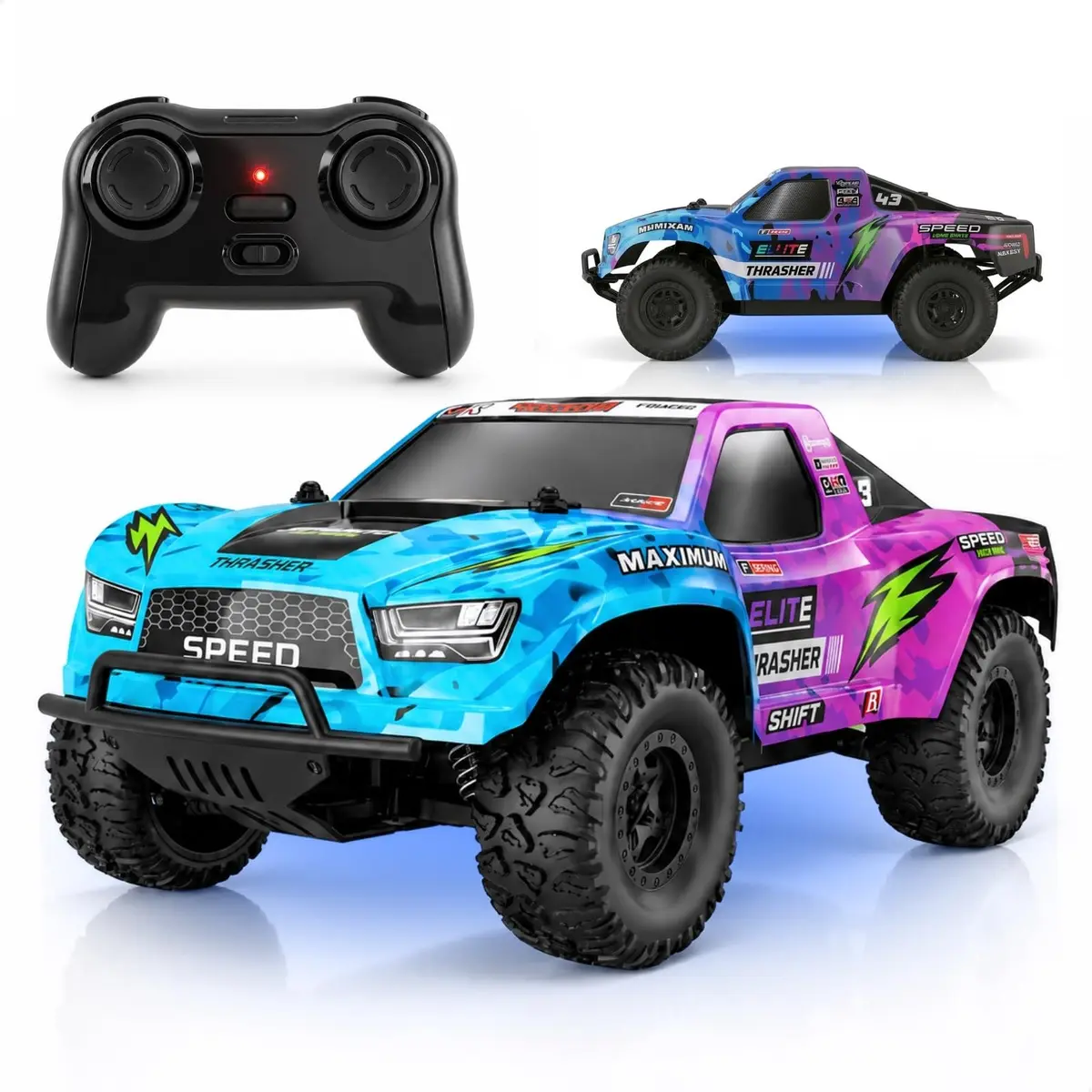 Carrinho De Controle Remoto Infantil 4x4 Off-Road Com Luzes E Pneus De Borracha 2.4GHz