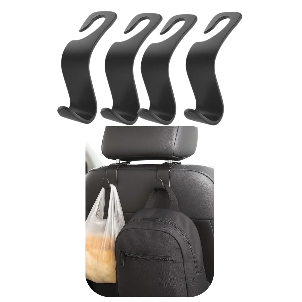 Kit 4 Ganchos de Bolsas para carro Suporte Sacola E Cabide Para Banco Sacos compras Carro Ajuste Universal Preto - 1