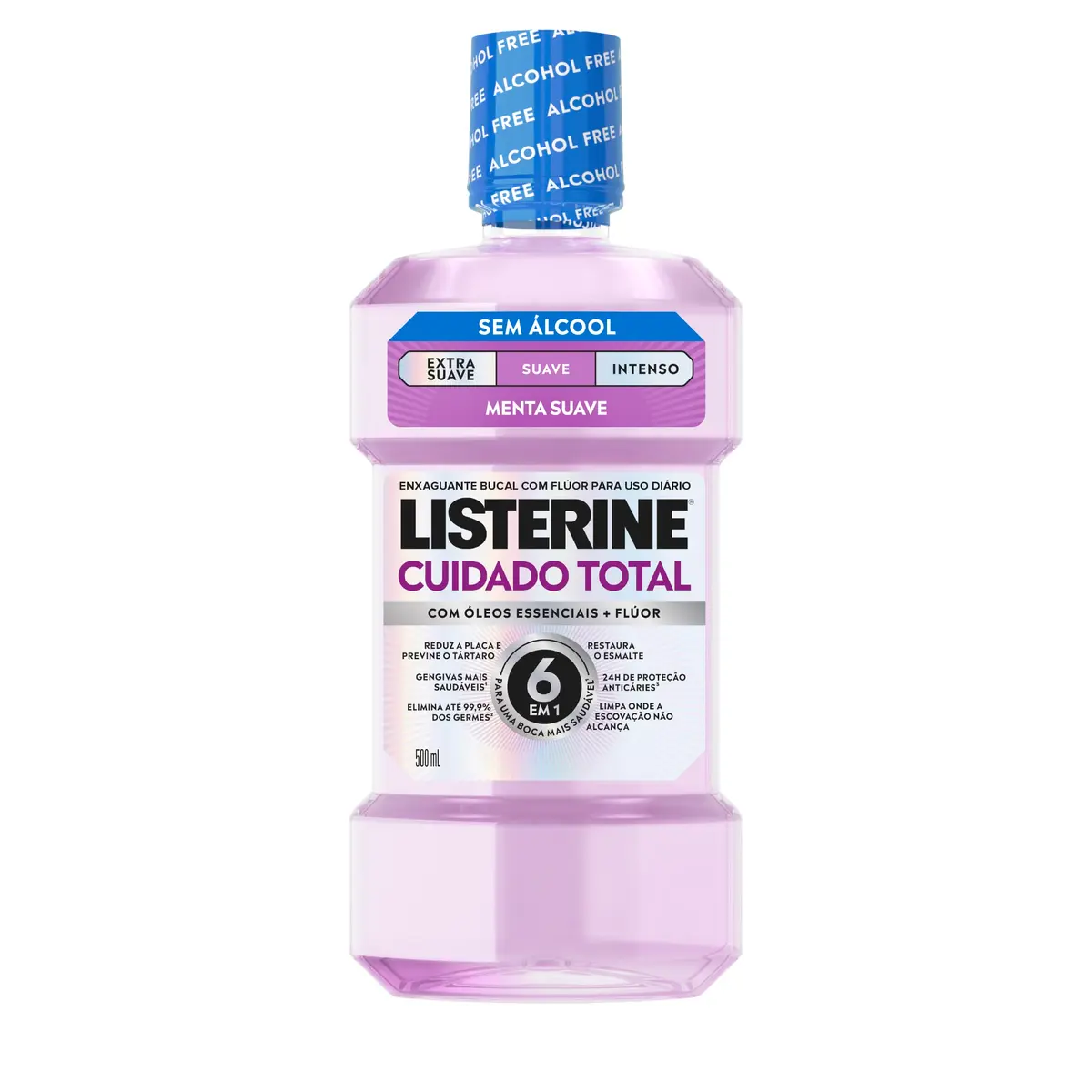 Enxaguante Bucal Listerine Cuidado Total, Menta, Sem Álcool, 500ml | 14 Benefícios em 1, Elimina 99, 9% Dos Germes, Previne Placa e Cáries