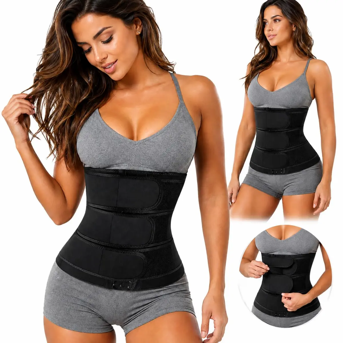 Wadukud Cinto Modelador de Cintura para Mulheres, Cintura 73-78cm (Preta L) | Cinta Modeladora Abdominal Unissex com 9 Barbatana, Compressão Dupla e Dobre a Quantidade de Suor, Modelagem Confortável