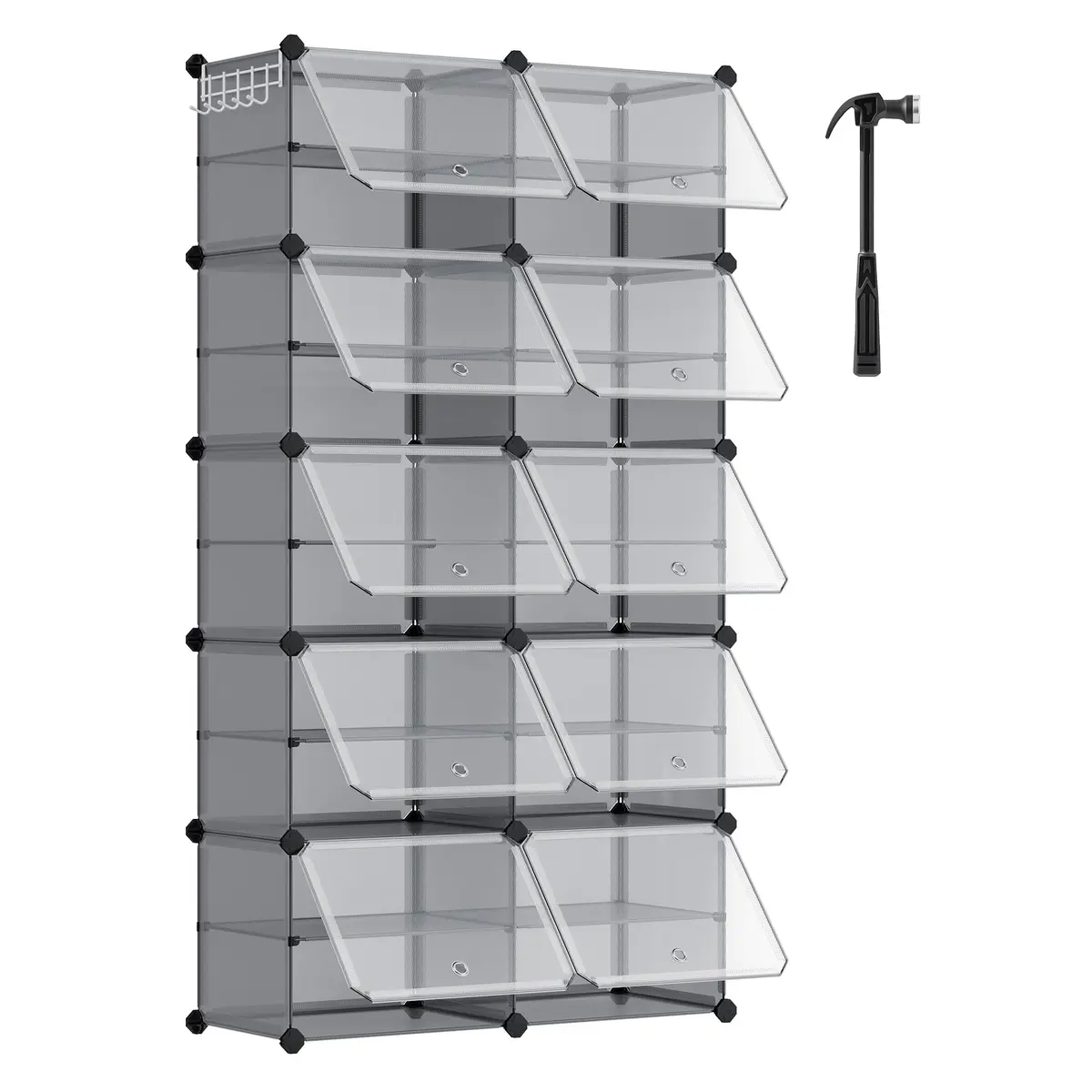 SONGMICS Sapateira interligada, armário de armazenamento de sapatos de plástico, unidade organizadora modular de 10 compartimentos, 30 x 40 x 30 cm para cada compartimento, com portas, estrutura de