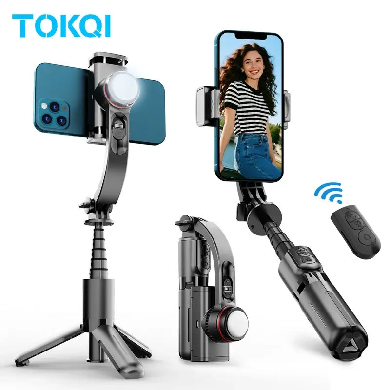 Estabilizador Gimbal TOKQI L18s, Bastão de Selfie Extensível com Luz de Preenchimento e Controle Remoto Bluetooth para Smartphone, Ideal para Gravação de Vlogs