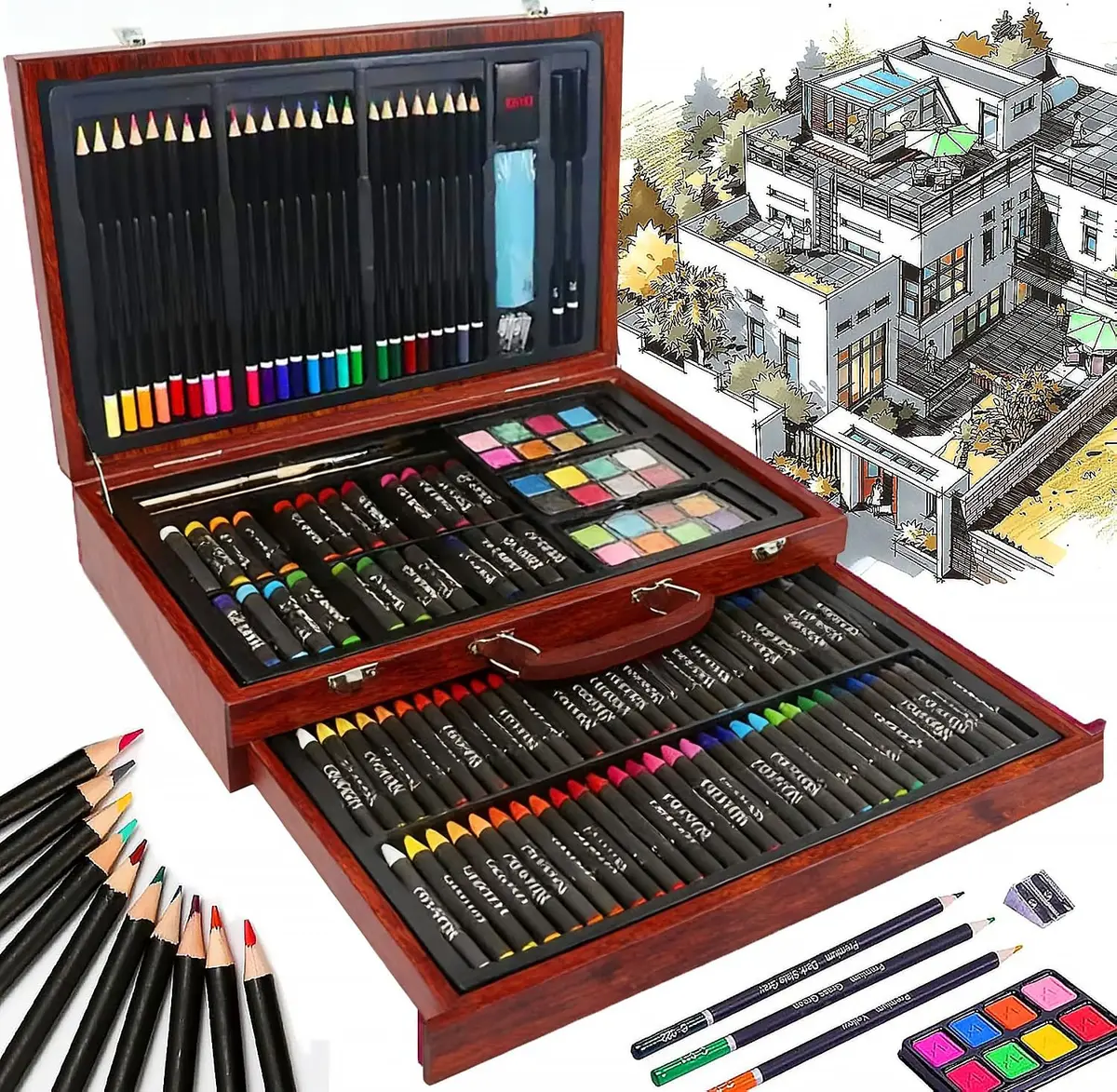 GODREAM Maleta de Pintura Infantil 140 Peças, Kit Pintura Infantil Completo para Colorir, Kit Desenho Infantil com Estojo Portátil Requintado, Ideal Presente para Menina e Menino 5 6 7 8 Anos