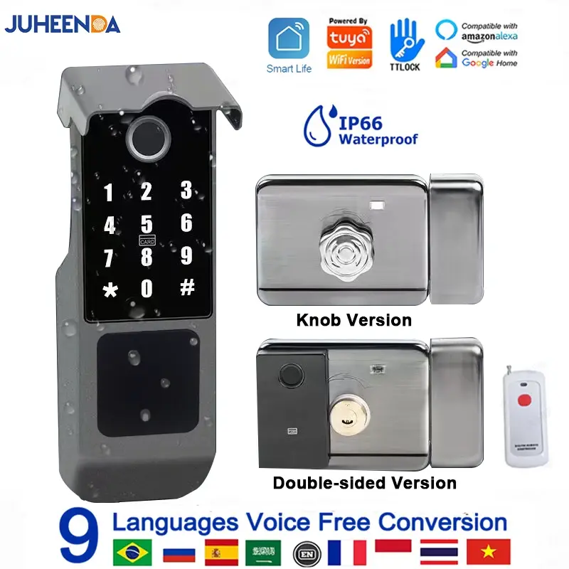Fechadura de porta com impressão digital, tuya, wi-fi, ambiente externo, à prova d'água, fechadura inteligente com controle remoto, cartão de aplicativo ttlock, fechadura digital eletrônica - 1