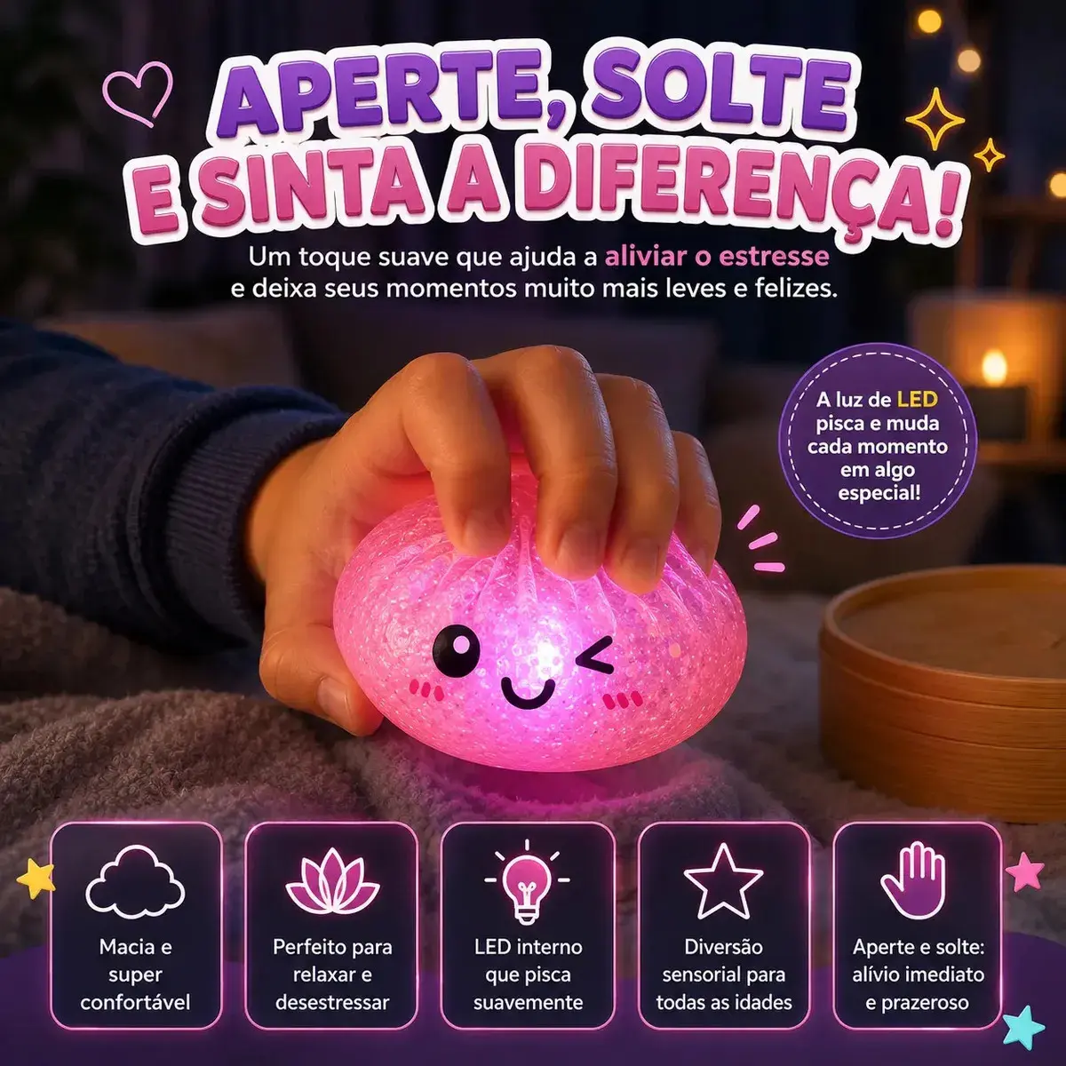 Brinquedo de Apertar Sensorial com Luz LED Popsy Pisca Pisca Com Bolinha Orbeez thumbnail 4