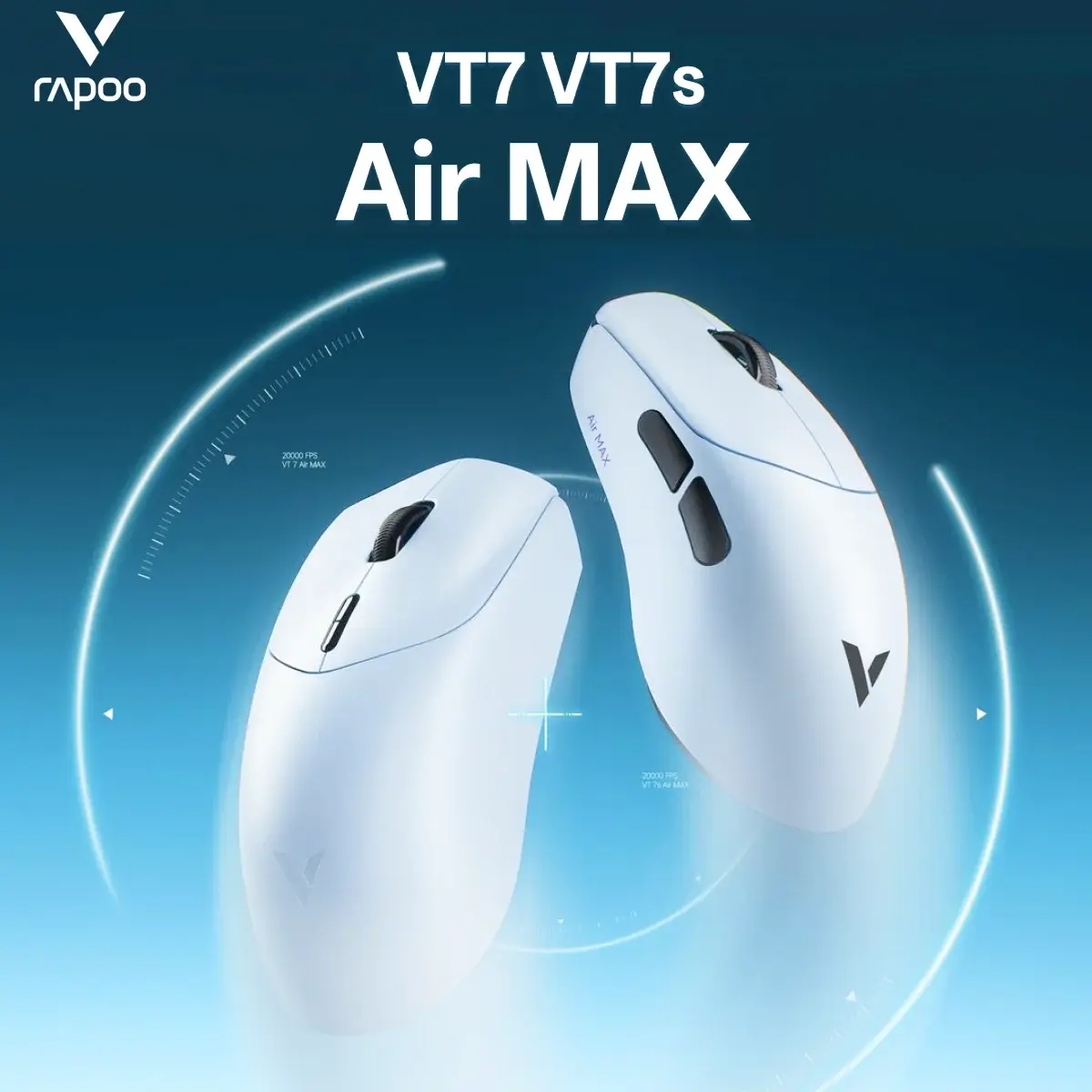 Mouse Gamer Sem Fio Rapoo VT7 Air MAX/ VT7s Air MAX V2 PAW3955 8K Taxa de Polling Sem Fio Ultra Leve 60K DPI Grau Esports