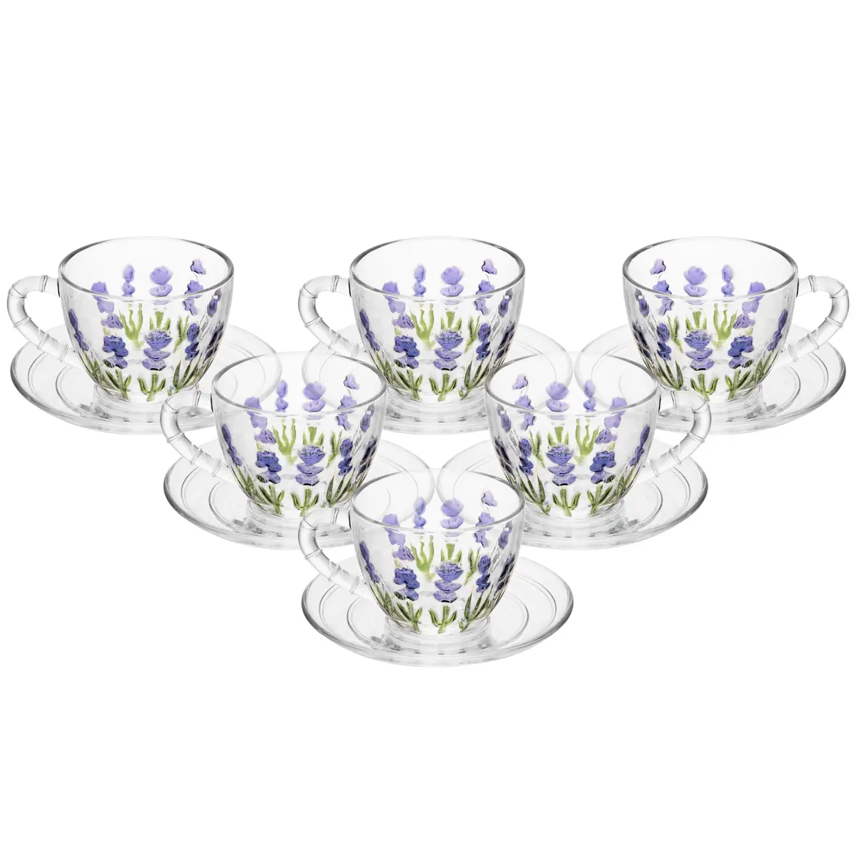 LYOR - Conjunto 6 Xícaras de Chá Lavanda Hand Painting 10,8cm x 14cm Cristal