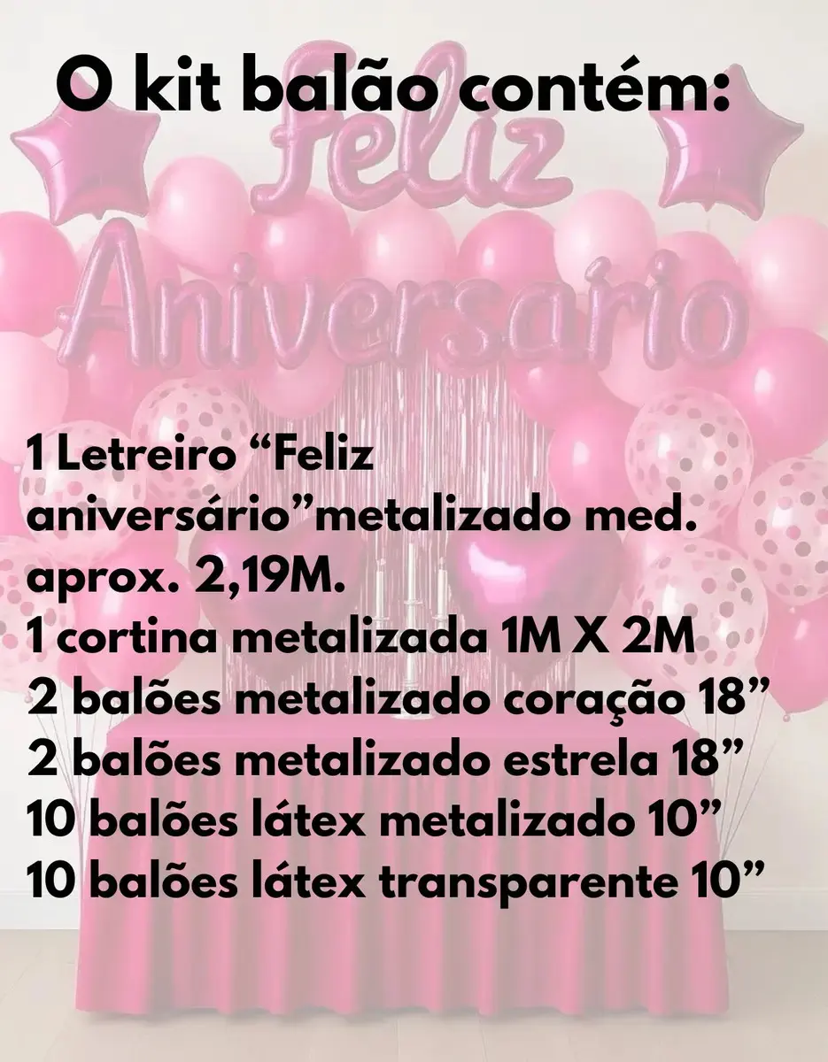 Kit Balão Feliz Aniversário Com 26 Peças Decoração Festa Cortina Letras Bexigas Pink thumbnail 2