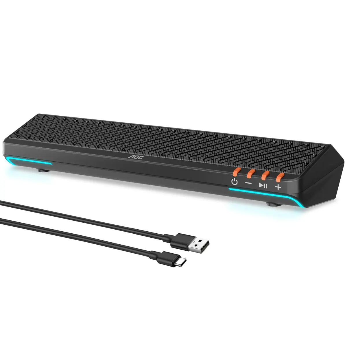 AOC ACS3640 Caixa de Som para PC Gamer 10W RMS, Iluminação RGB | Soundbar Estéreo USB, Plug and Play, Alto-falantes para Computador de Mesa, Tablet, telefone celular