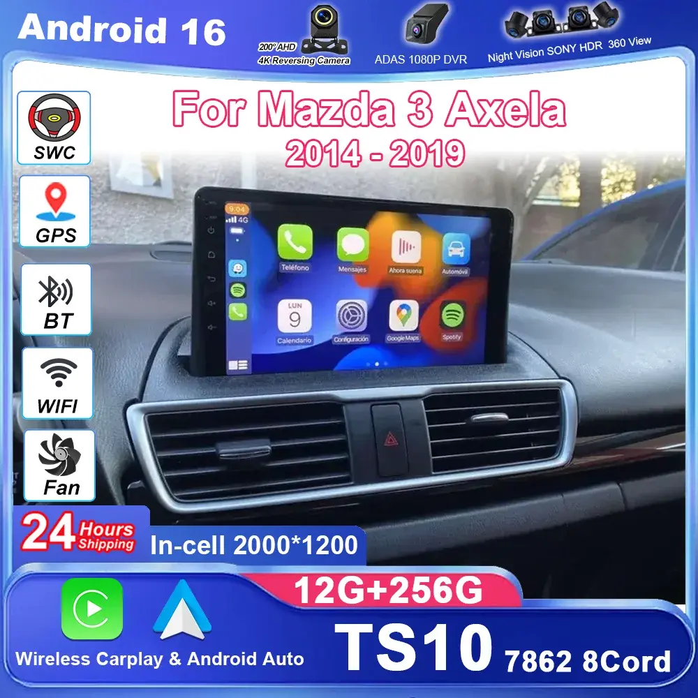 Navegação gps android do carro para mazda 3 axela 2014-2017 2018 2019 unidade principal estéreo de rádio automático multimidia player carplay 2din dvd