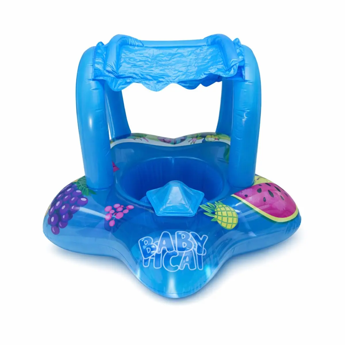 Boia Inflável Baby Float com Capota Assento Infantil Estampa Frutas Piscina | Assento com apoio frontal em formato de estrela para bebês