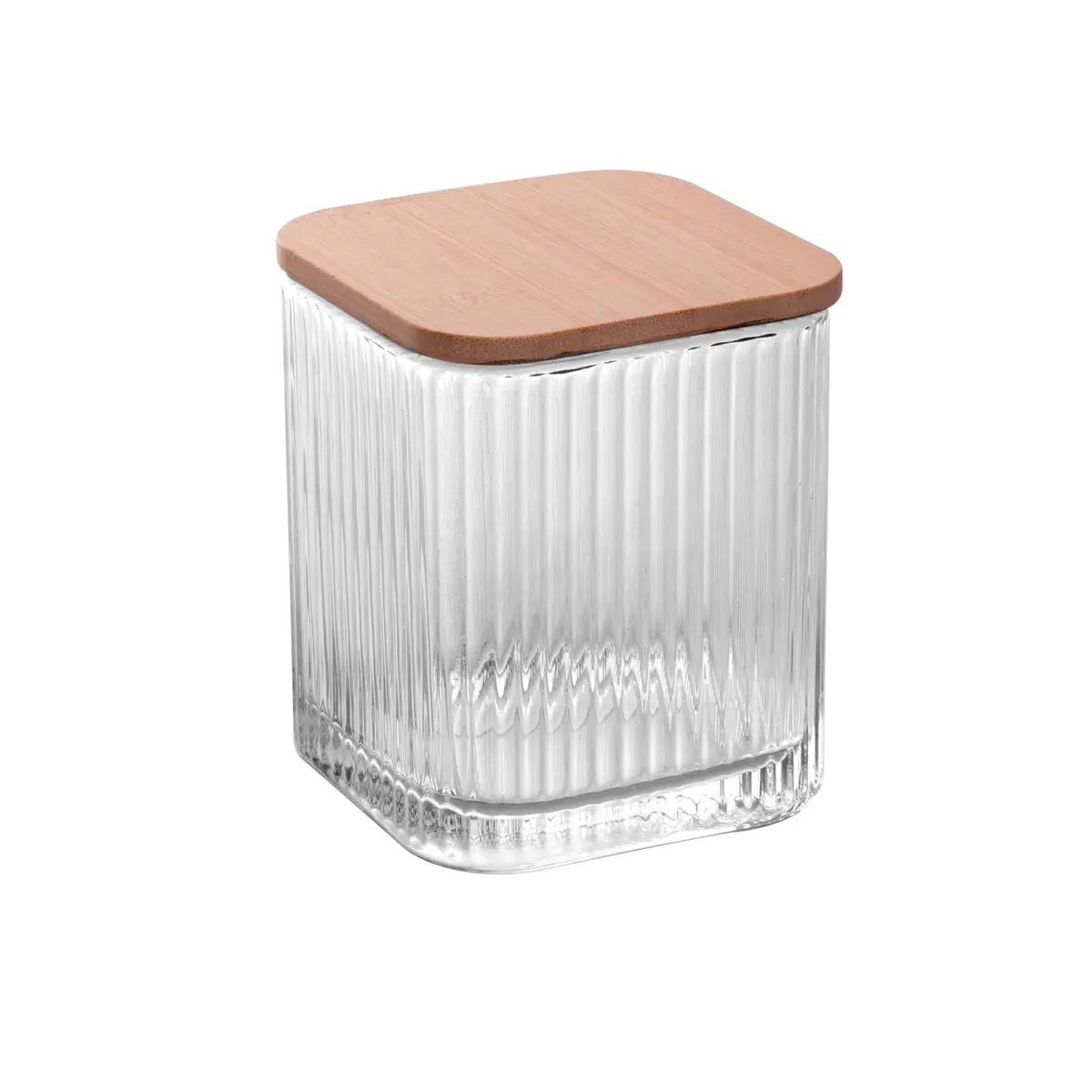 LYOR - Porta Cotonete e Algodão de Vidro com Tampa de Bambu Lines 8cm x 8cm x 9,5cm - 1