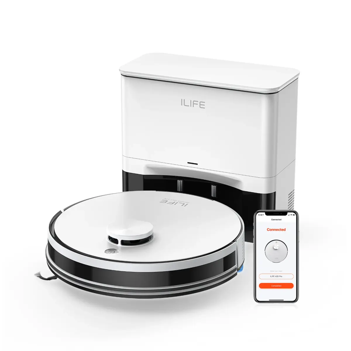 Aspirador Robô ILIFE A30 Pro com Estação de Esvaziamento Automático, Sucção Forte de 5000Pa, Navegação LDS, 180min de Autonomia, Mop e Vassoura 2-em-1, Controle por APP, Limpeza de Pisos e Carpetes