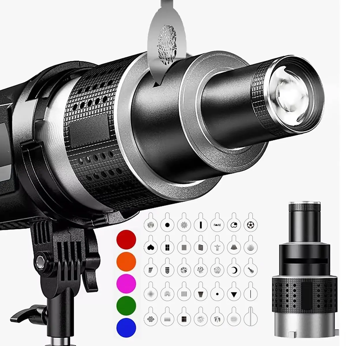 VEDO Kit de Snoot Óptico Cônico Spotlight, Acessório de Fotografia Spotlight Snoot com 35 Gobos e 5 Filtros de Cor
