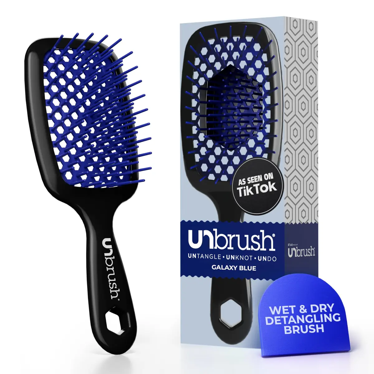 Escova Desembaraçadora FHI Heat UNbrush, Azul Galáxia | Cerdas antiestáticas DuoFlex duráveis, Cabo leve, Ventilada