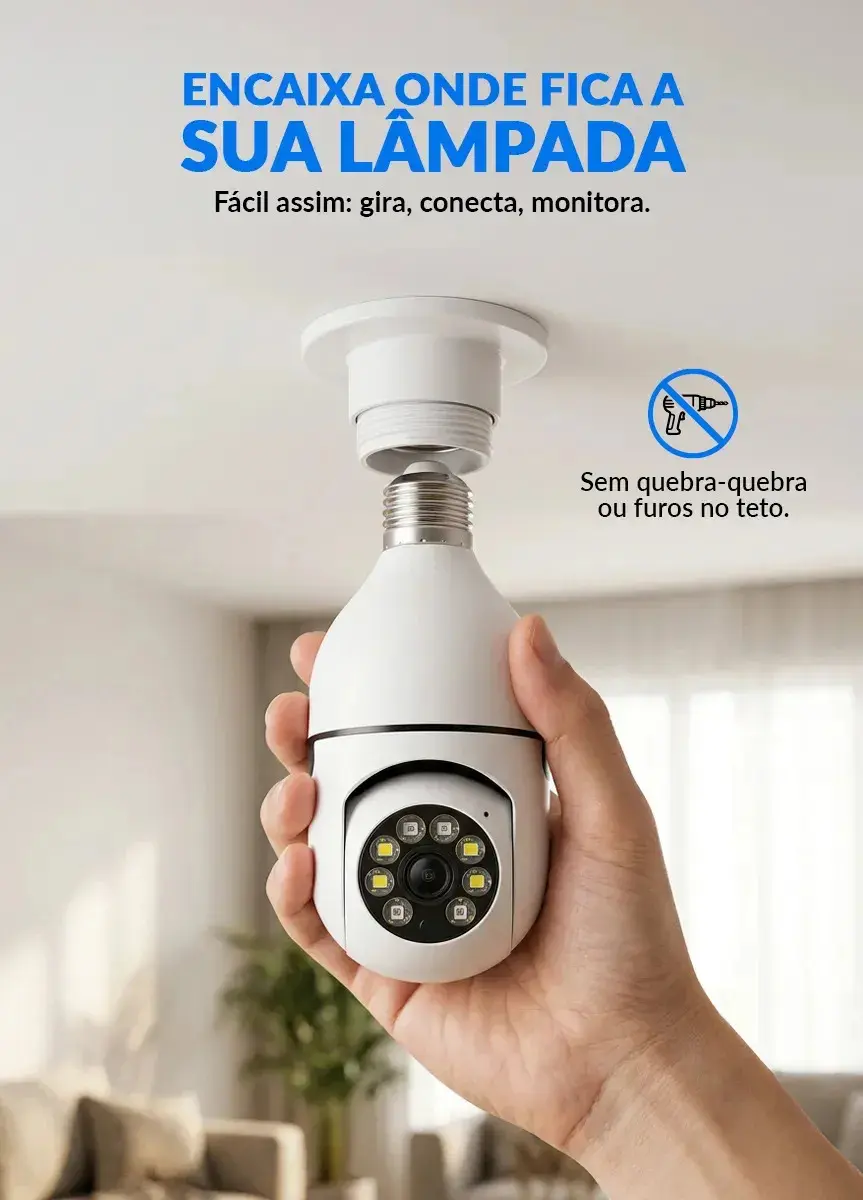 Câmera Lâmpada IP Wi-Fi Raytechno Full HD 1080p com Visão Noturna e Sensor de Movimento thumbnail 6