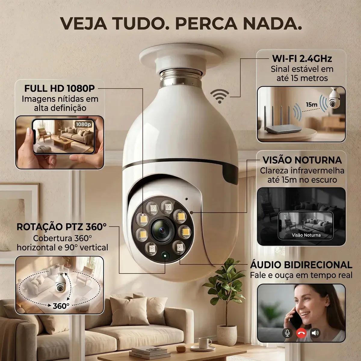 Câmera Lâmpada IP Wi-Fi Raytechno Full HD 1080p com Visão Noturna e Sensor de Movimento thumbnail 9