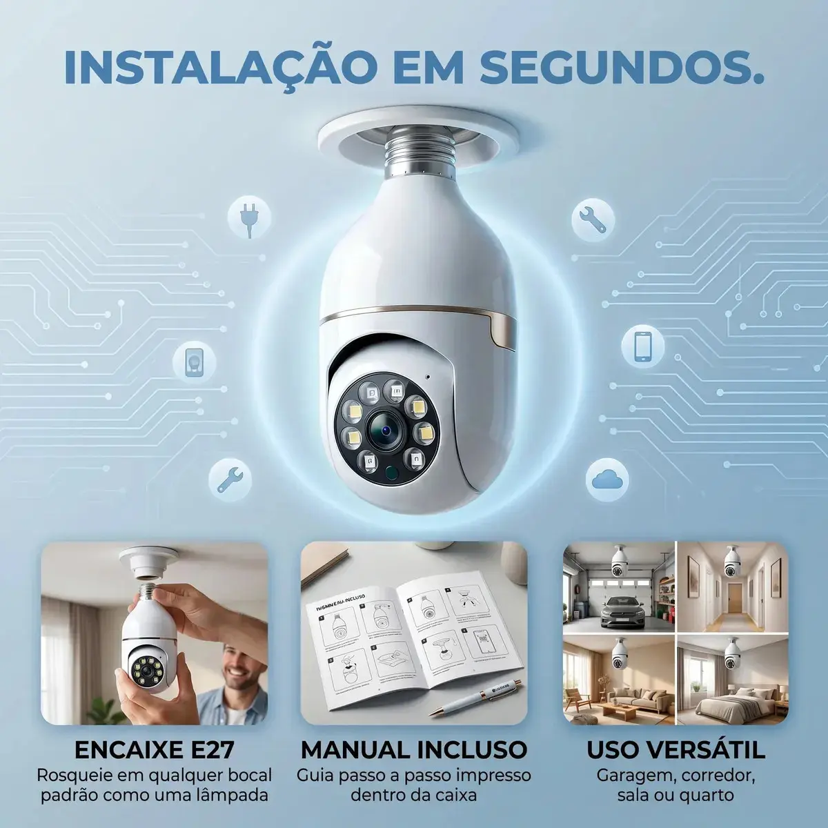 Câmera Lâmpada IP Wi-Fi Raytechno Full HD 1080p com Visão Noturna e Sensor de Movimento thumbnail 10
