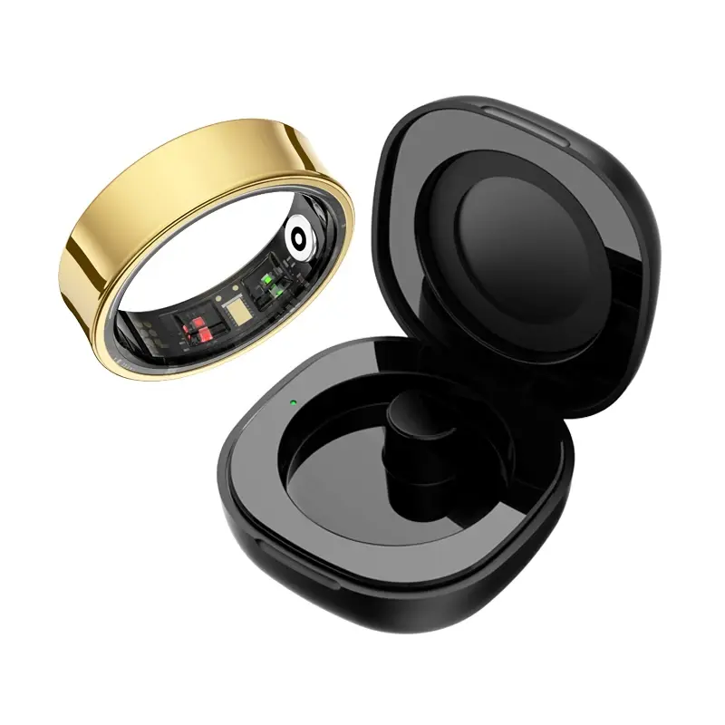 R09 anel inteligente masculino feminino com estojo de carregamento, oxigênio no sangue de frequência cardíaca, monitor de temperatura da pele, 5ATM à prova d'água para Android iOS - 1