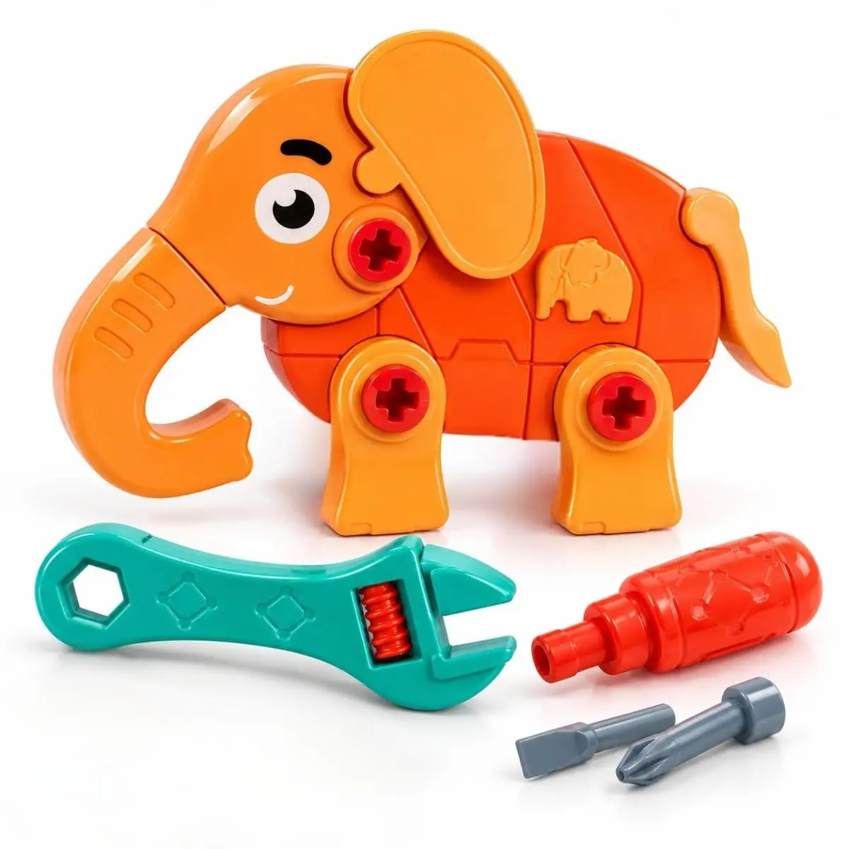 Brinquedo Elefante Monta e Desmonta com Ferramentas Plásticas | Acompanha Chave de Fenda com 2 Pontas e Chave Inglesa, Estimula a Coordenação Motora e a Autonomia, 3+ Anos