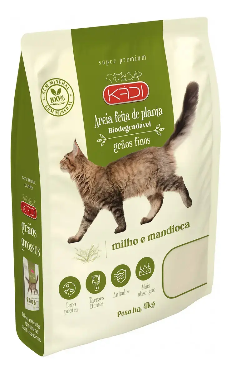 Areia Sanitária Kadi para Gatos 4 kg Milho e Mandioca - 1