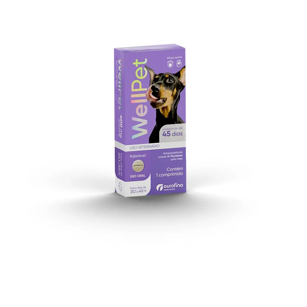 WELLPET - Comprimido Antipulgas e Carrapatos - Cães 20,1 a 40Kg - 400mg -Ourofino