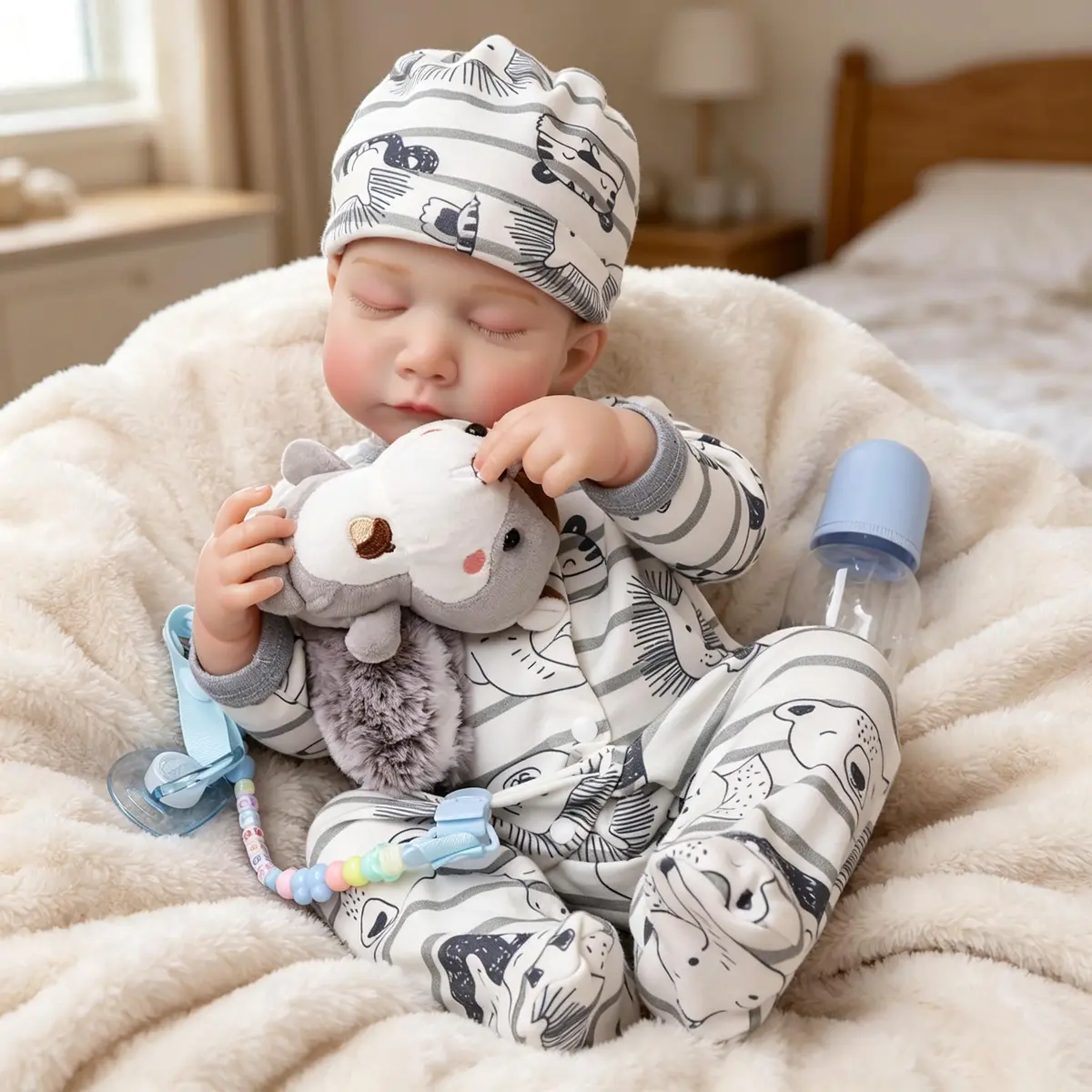 Bebê Reborn Boneco Menino de Silicone Dormindo Cabelo Pintados 48cm | Realista Original Olhos Fechados Cabelo Pintados Pode Tomar Banho como Presente para Crianças e Coleção Brincar