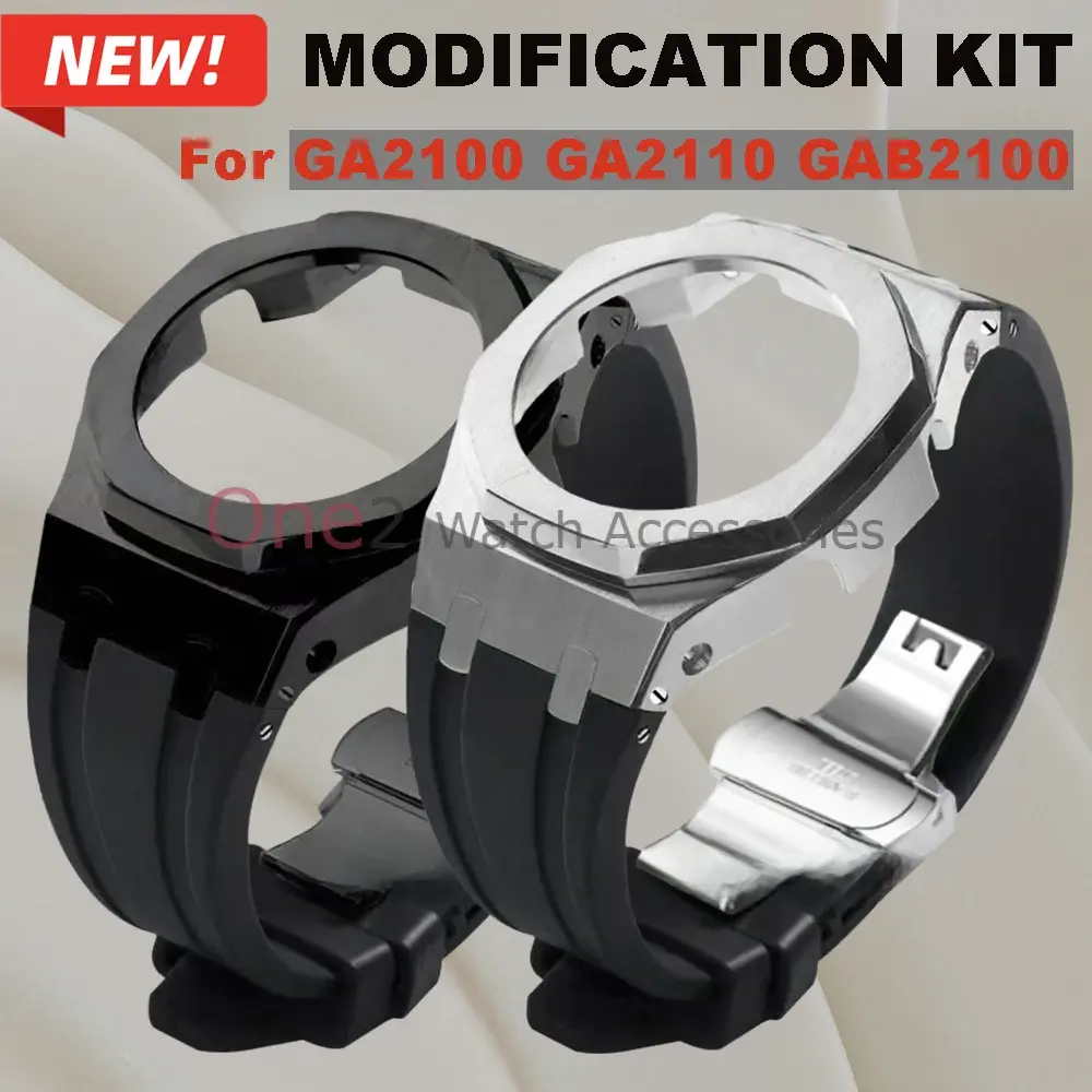 Kit de Modificação para Casioak GA2100: Aro de Metal e Pulseira de Borracha para G-Shock GA2110 GAB2100 com Parafusos e Acessórios