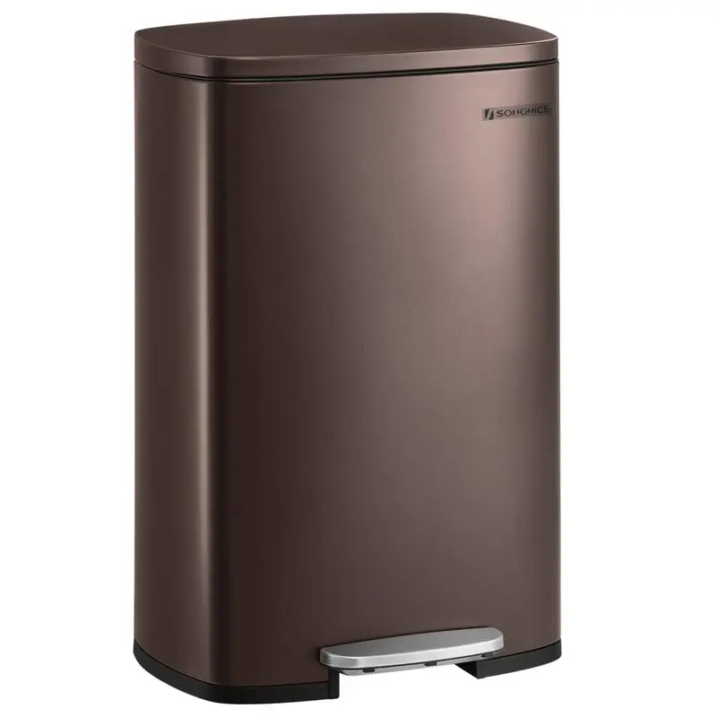SONGMICS Lixeira de Cozinha, 50 L, Lixeira com Pedal em Aço Inoxidável, Balde Interno,BRLTB50BR02V1