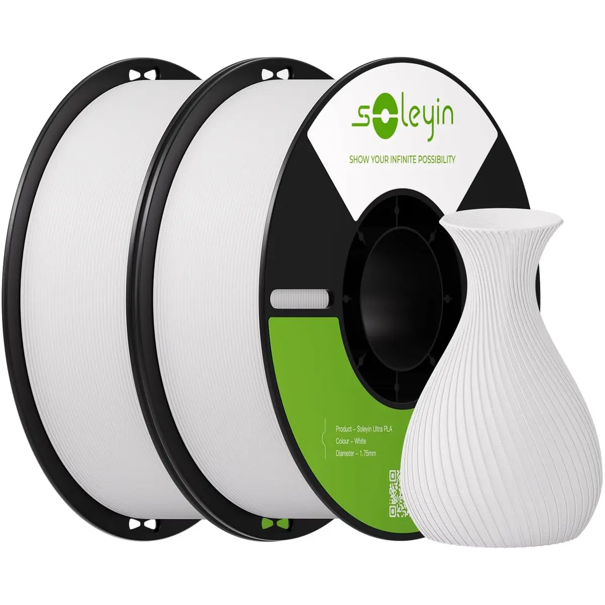 Creality 2 Rolos Filamentos Soleyin Ultra PLA 1,75 mm para Impressoras 3D, Velocidade de 300 mm/s, Excelente Aderência, Alta Precisão e Sustentabilidade,para a Maioria das Impressoras 3D (Branco*2 kg)