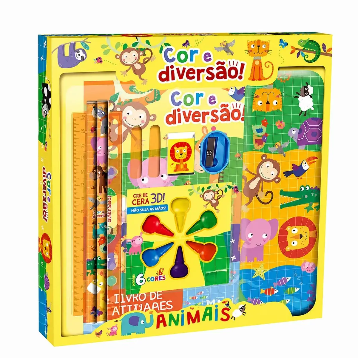 Kit Escolar Cor e Diversão Animais, 9 Peças - 1
